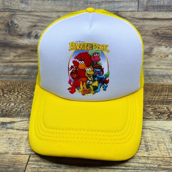 Fraggle Rock Mens Trucker Hat Yellow Snapback 80s Retro TV Baseball Cap - Picture 2 of 8